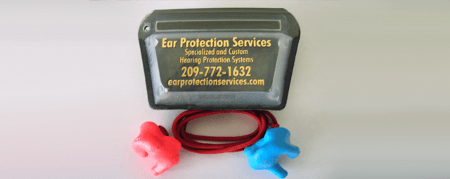 Earplugs with case for hearing protection.